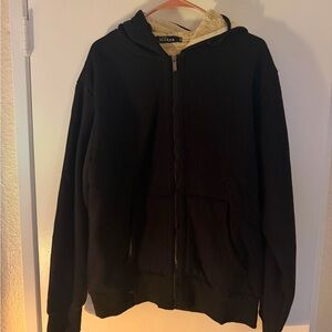 Women's Black Zip-Up Hoodie with Cream Sherpa Lining